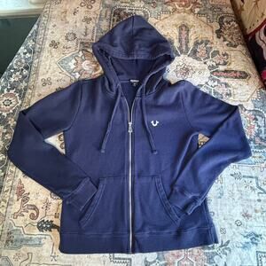 True Religion Zip Up Jacket Women's Graphic Baby Doll Sweater Size Small